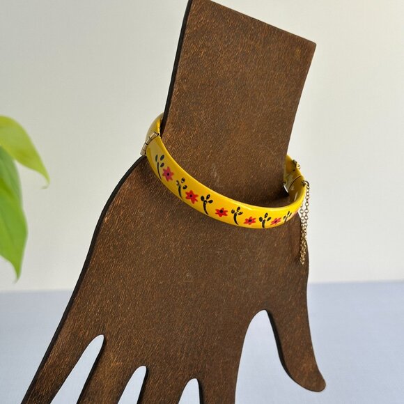 Yellow Enamel Folk Art Bangle with Flowers - Picture 8 of 10